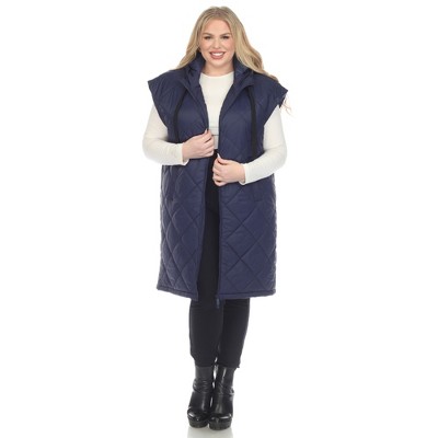 Plus Size Diamond Quilted Hooded Puffer Vest-White Mark