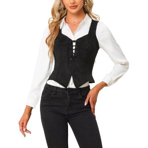 Allegra K Women's Vintage Faux Suede Sweetheart Neck Sleeveless Lace Up Waistcoat Vest - 1 of 4