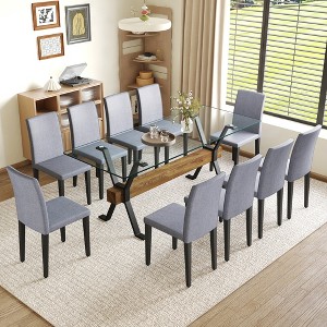 11-Piece Dining Set with Glass Table and 10 Armless Chairs - 1 of 4