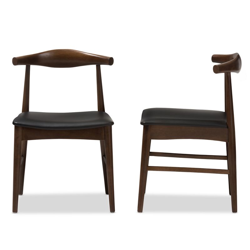 Set of 2 Winton Mid Century Modern Walnut Wood Dining Chairs Black, Brown - Baxton Studio: Upholstered, Faux Leather, Armless, 3 of 10