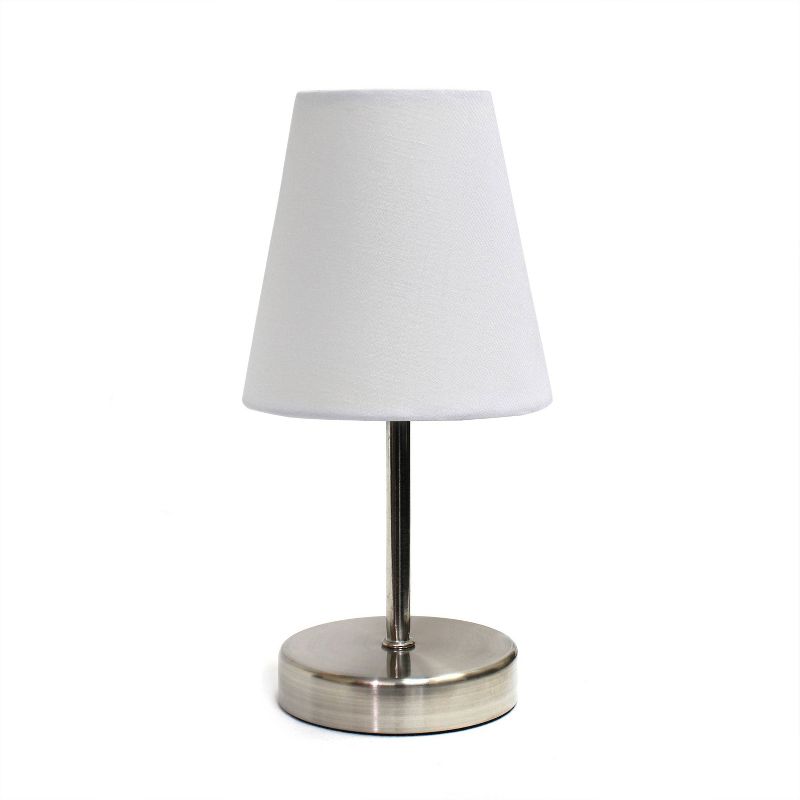 10.5" Petite Metal Stick Bedside Table Desk Lamp in Sand Nickel with Fabric Shade - Creekwood Home, 1 of 8