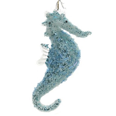 Holiday Ornaments Coast Beaded Seahorse Ornament - One Ornament 5.5 Inches  - Department 56 - 6007293 - Plastic - Blue