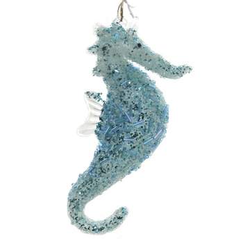 Holiday Ornaments Coast Beaded Seahorse Ornament  -  One Ornament 5.5 Inches -  Department 56  -  6007293  -  Plastic  -  Blue