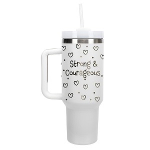 Elanze Designs Strong & Courageous Hearts Polka Dots 40 oz. Stainless Steel, Large Water Bottle Coffee Mug, Spill & Leak Resistant, Thermal Travel - 1 of 1