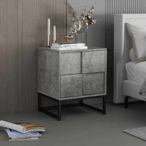 Gray Modern Luxury 2 Drawers Bedroom Nightstand Sintered Stone Bedside Table