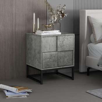 Modern Nightstand with Geometric Elements, Bedside Table with 2 Drawers, Cement Gray-ModernLuxe