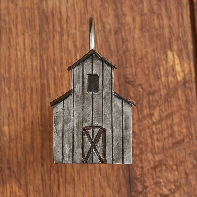 Antique Gray Farmhouse Barn Shower Curtain Hooks Set