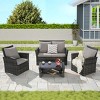 Outdoor Sofa Set, 4 Pcs Rattan Wicker Sofa, Sofa Set with Armrest Chairs and Tempered Glass Coffee Table, Sofas with Cushions-Coolbibila - 2 of 4
