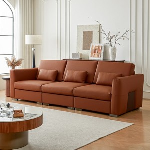 ATJafurn Mid Century Modern Sectional Leather Couch,  Orange Genuine Leather Sofa with Metal Legs 2 Pillows Deep Seat for Living Room - 1 of 4