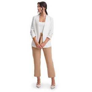 Versa Women’s Collarless 3/4 Sleeve Open Front Jacket – Semi-Fitted Ruched Sleeve Blazer for Office or Evening Wear - 1 of 4