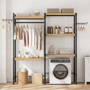 5-Tier Wood Over, The-Washer Dryer Storage Shelf 28" A+B, Adjustable Height Laundry Organizer with Double-Layer Wood Shelves, for Home - 1 of 4