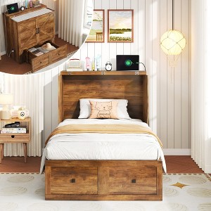 AMERLIFE Murphy Bed with Storage& Charging Station, Farmhouse Cabinet Bed, Noise-Free, for Guest Room, Apartment, or Office - 1 of 4