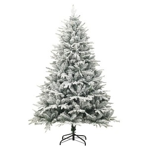 'vidaXL Artificial Christmas Tree with Flocked Snow Decoration - Green PVC/PE Design, 82.7" Height, Including Steel Stand, Adjustable Branches - 1 of 4