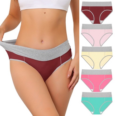 Agnes Orinda Women's 5 Packs High Rise Brief Stretchy Underwear Burgundy,  Red Pink, Green, Yellow 1X