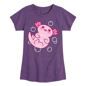 Girls' - Instant Message - Kawaii Axolotl with Bubbles Fitted Short Sleeve Graphic T-Shirt - 1 of 4