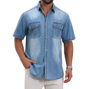 INSPIRE CHIC Men's Denim Chest Pockets Western Retro Short Sleeve Shirts - 1 of 4