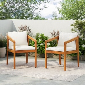 Christopher Knight Home Mottetta Outdoor Acacia Wood Dining Chairs with Cushions (Set of 2) - 1 of 4