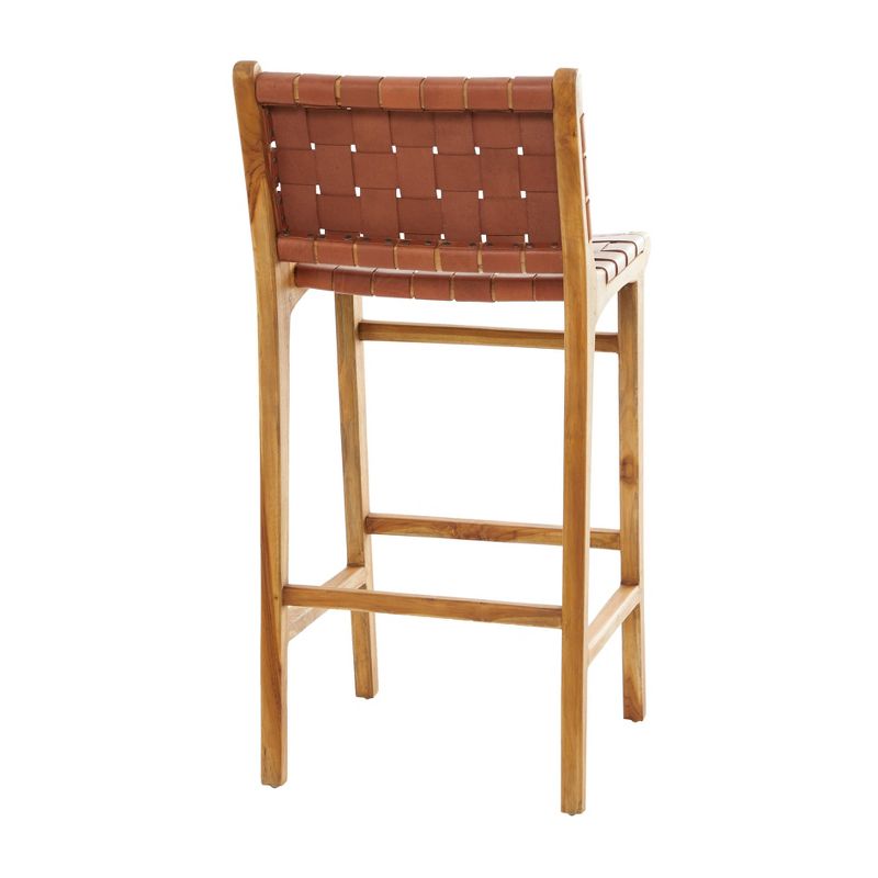 Contemporary Modern Teak Woven Leather Barstool Brown - Olivia &#38; May, 6 of 7