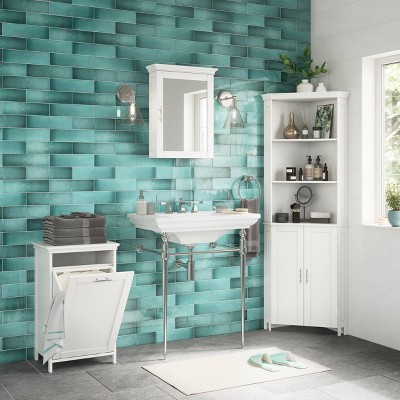 White Painted Mirrored Wall Mount Storage Cabinet with Adjustable Shelf
