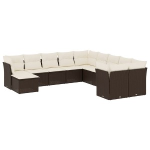 vidaXL 11 Piece Patio Sofa Set with Cushions - Brown and Cream Without Table - 1 of 4