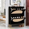 TIRAMISUBEST Black Rattan Shoe Cabinet - Modern 2 Flip-Drawer Storage Organizer for Entryway, Hallway or Living Room - 2 of 4