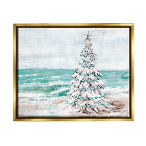 Stupell Industries Snowy Christmas Tree Beach ShoreFloater Canvas Wall Art - 1 of 4