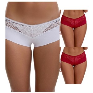 INSPIRE CHIC Women's Lace Ice Silk Hollow Out Mid Rise Comfort Boyshorts  Briefs 3 Packs - 1 of 4