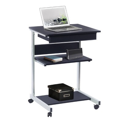 Small Black Rolling Laptop Cart with Drawer and Shelves