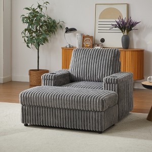 Zeus & Ruta 42.5" Corduroy Single Recliner Sofa with Backrest Pillow, Cup Holder & Storage Footrest - 1 of 4