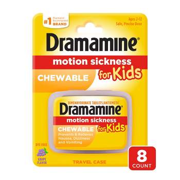 Dramamine Kids Chewable Motion Sickness Relief Tablets for Nausea, Dizziness & Vomiting - Grape -  8ct