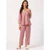 Allegra K Women’s Soft V Neck 3/4 Sleeves Lace Insert Two-Piece Pajama Sets - 2 of 4