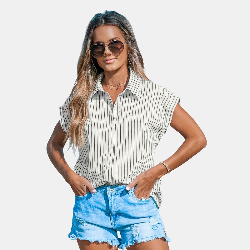 Women's Striped Button-Up Collared Shirt - Cupshe, 1 of 5