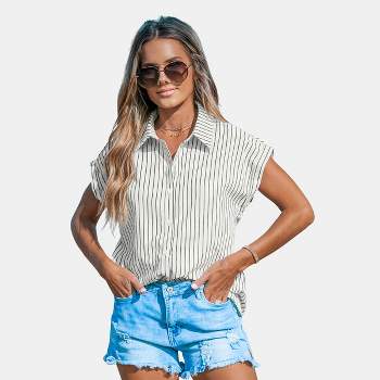 Women's Striped Button-Up Collared Shirt - Cupshe