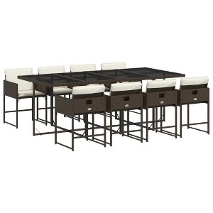 vidaXL Patio Dining Set with Cushions Table and Chairs Outdoor Poly Rattan - Brown Glass 8-Piece - 1 of 4