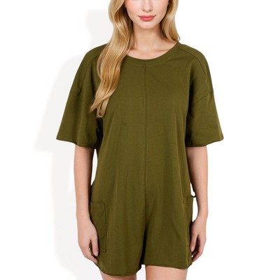 Anna-Kaci Women's Short Sleeve V-Neck Romper With Relaxed Fit