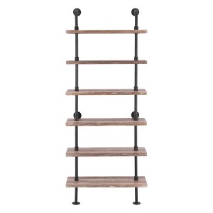 Modern Industrial 6-Tier Iron Pipe wall Mount Ladder Shelf Distressed Wood - Danya B.: Floating, Open Design, Laminated Surface - 1 of 4