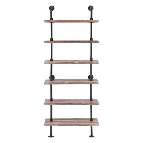 Modern Industrial 6-tier Iron Pipe Wall Mount Ladder Shelf