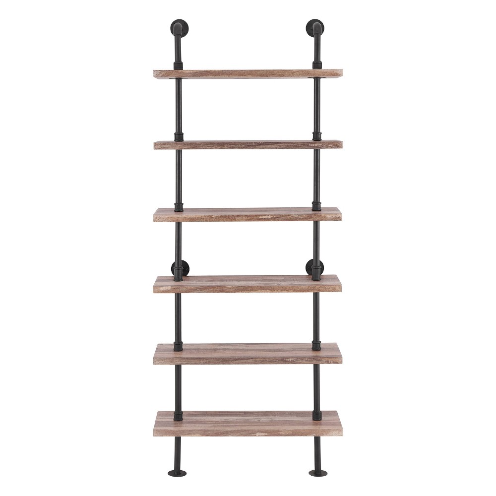 Photos - Kids Furniture Modern Industrial 6-Tier Iron Pipe wall Mount Ladder Shelf Distressed Wood