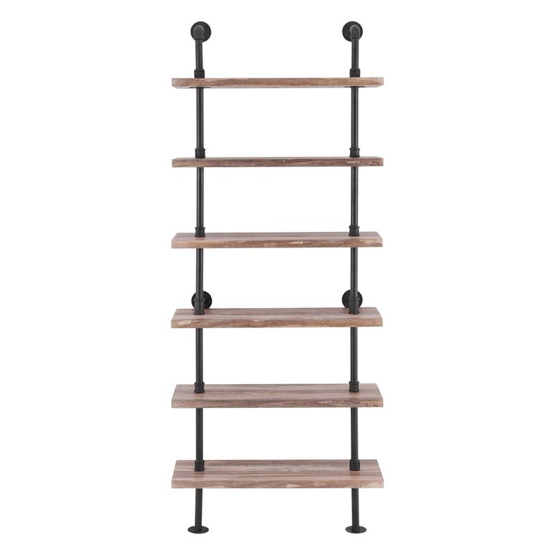Modern Industrial 6-Tier Iron Pipe wall Mount Ladder Shelf Distressed Wood - Danya B., 1 of 9