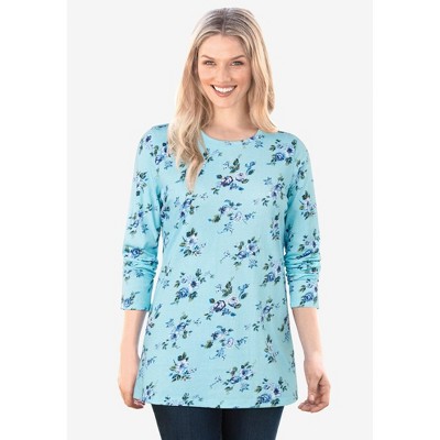 Woman Within Plus Size Perfect Printed Long-Sleeve Crewneck Tee