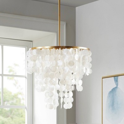 Isla Capiz Shell Elegance Chandelier with Gold Accents