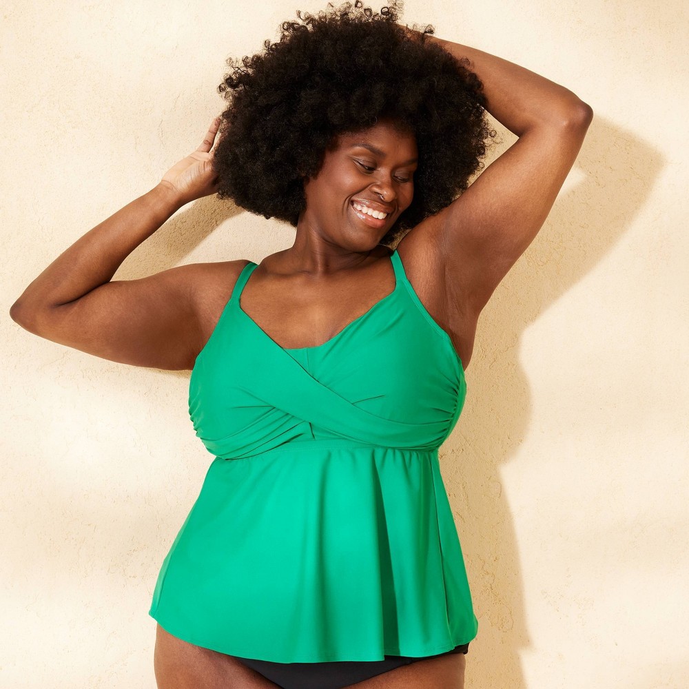 Women's Shirred Twist Tankini Top - Shade & Shore™ Green 16