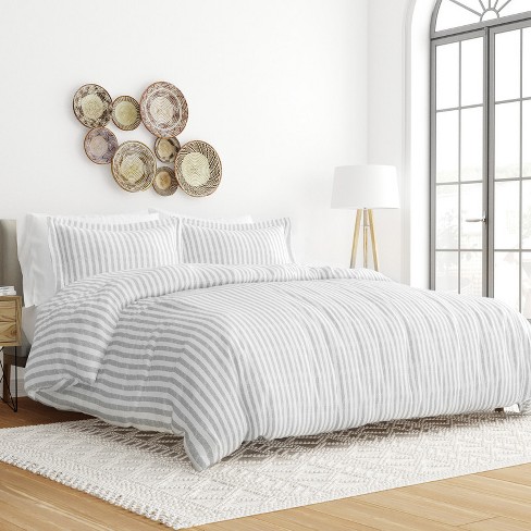 Stripe Pattern Premium Ultra Soft Duvet Cover Set Easy Care Becky Cameron Shams Included Puffed Rugged Stripes Light Gray Twin Twin Extra Long