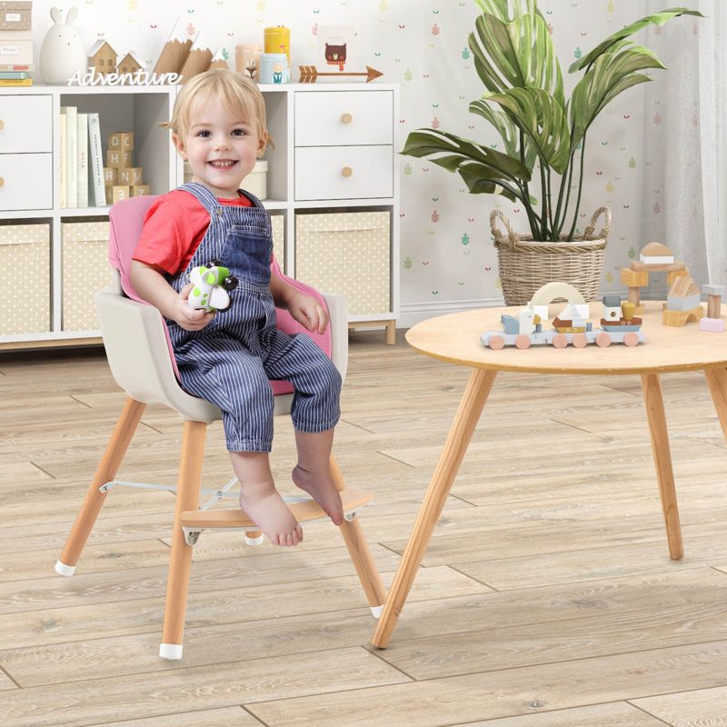 Babyjoy 3 in 1 Convertible Wooden High Chair Toddler Feeding Chair with Cushion Gray/Beige/Yellow/Pink/Dark Grey/Black, 4 of 11