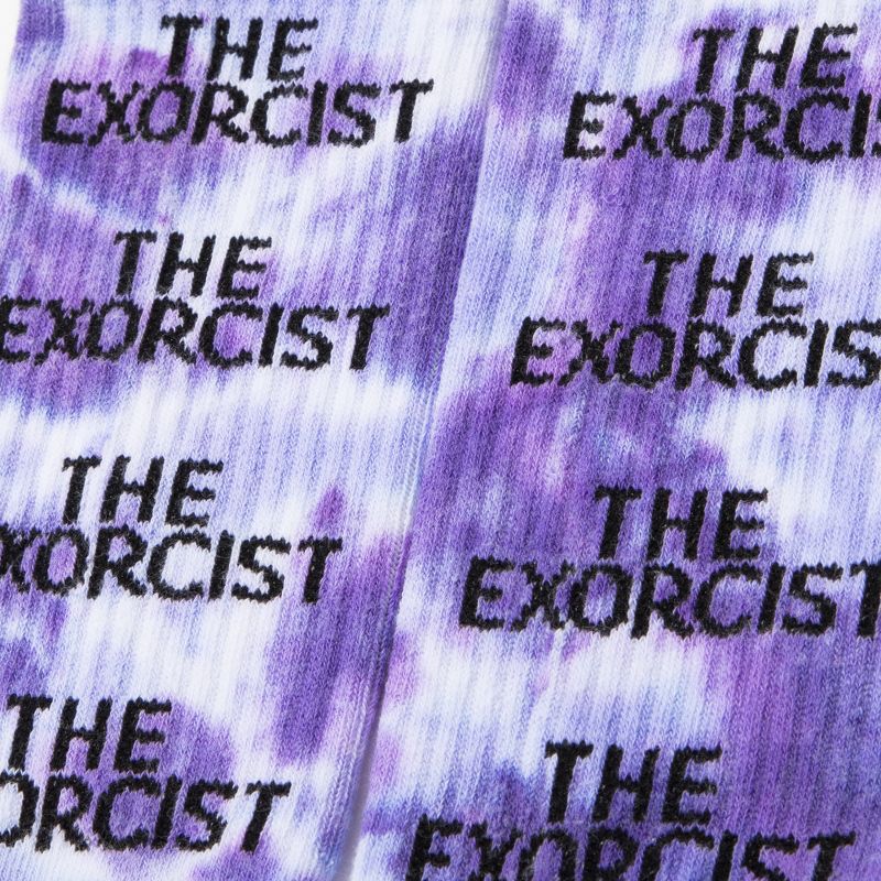 The Exorcist Repeating Title Logo Men’s Blue Cloud Wash Crew Socks, 2 of 3