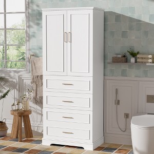 TIRAMISUBEST Tall Bathroom Cabinet with 3 Drawers, Freestanding Bathroom Floor Cabinet with Adjustable Shelf, Soft-Close Doors and Steel Handles - 1 of 4