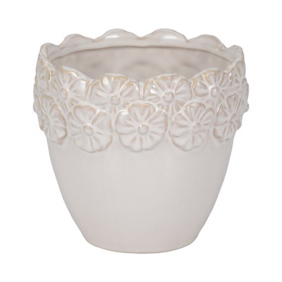 Ceramic Flower Pot for Indoor & Outdoor Plants - Modern Plant Pot for Home, Office, or Garden - Drainage Hole for Healthy Growth - 5" Ivory & Tan