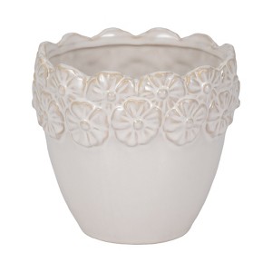 Ceramic Flower Pot for Indoor & Outdoor Plants - Modern Plant Pot for Home, Office, or Garden - Drainage Hole for Healthy Growth - 5" Ivory & Tan - 1 of 4