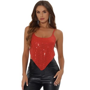 Allegra K Women's Party Spaghetti Straps Criss Cross Crop Sequin Camisoles - 1 of 4