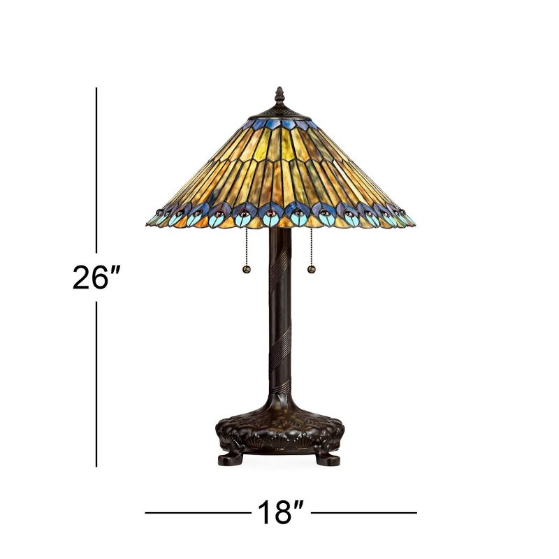 Robert Louis Tiffany Table Lamp 26" High Antique Bronze Tiffany Style Peacock Art Glass Shade for Living Room Family Bedroom Bedside Office, 4 of 7